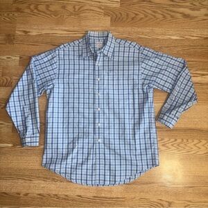 Brooks Brothers 346 Shirt Non Iron Plaid Large Blue White Button Long Sleeve
